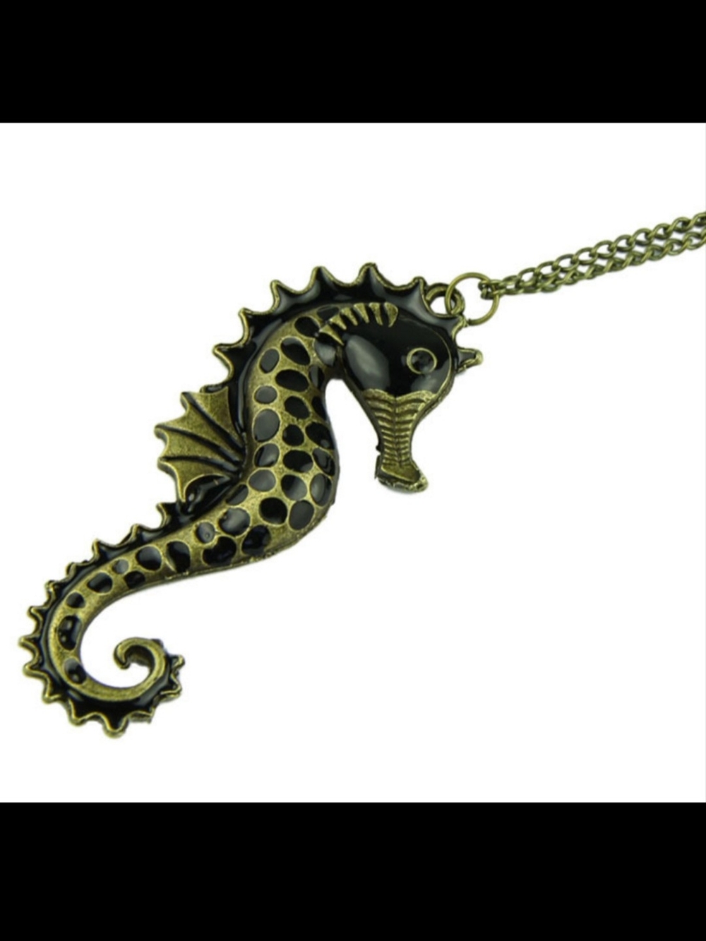 New Antique Brass And Enamel Seahorse Pendant Necklace